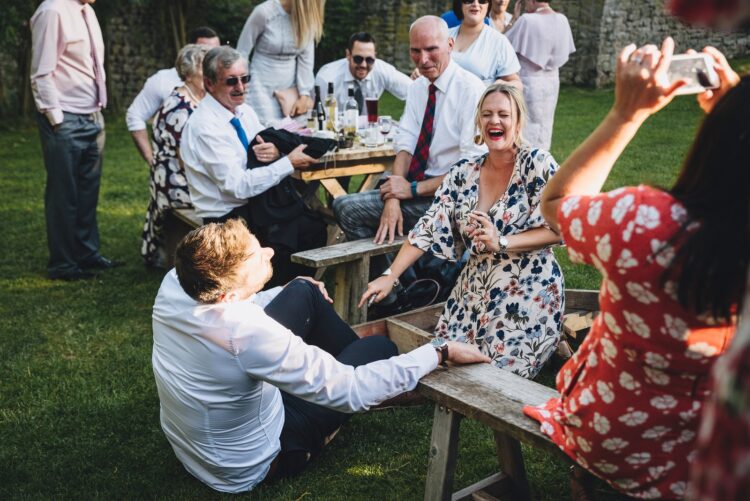 reception drinks and guests having fun at Lyde Court