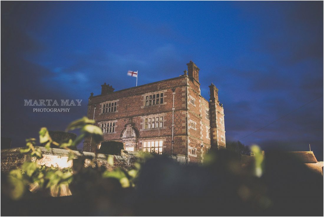 a twilight picture of Soulton Hall weddings