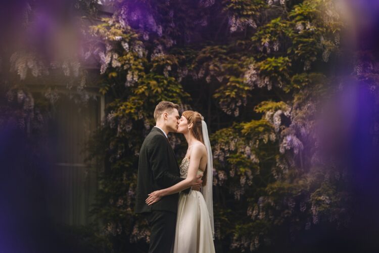 bride and groom on their wedding day at Brobury House Herefordshire venue