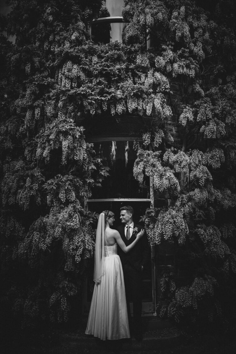 bride and groom on their wedding day at Brobury House Herefordshire venue