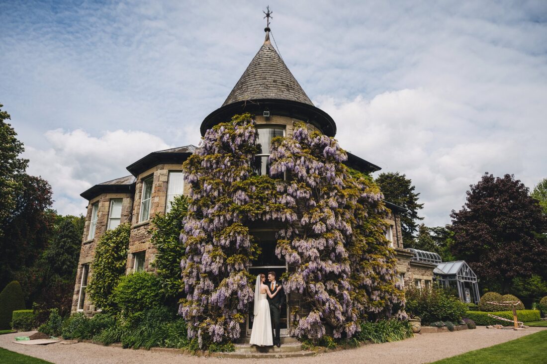 bride and groom on their wedding day at Brobury House Herefordshire venue