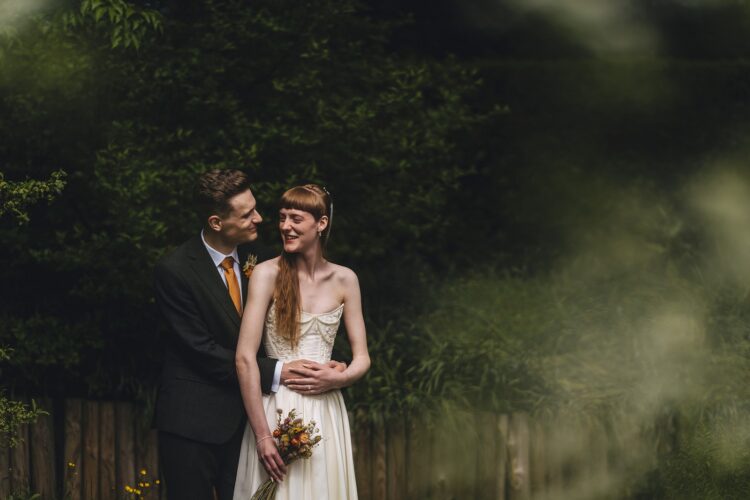 bride and groom on their wedding day at Brobury House Herefordshire venue