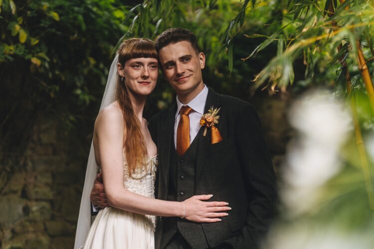 bride and groom on their wedding day at Brobury House Herefordshire venue