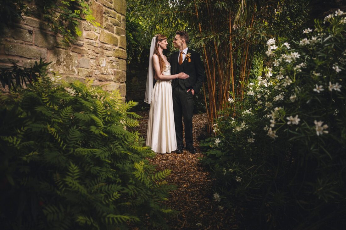bride and groom on their wedding day at Brobury House Herefordshire venue
