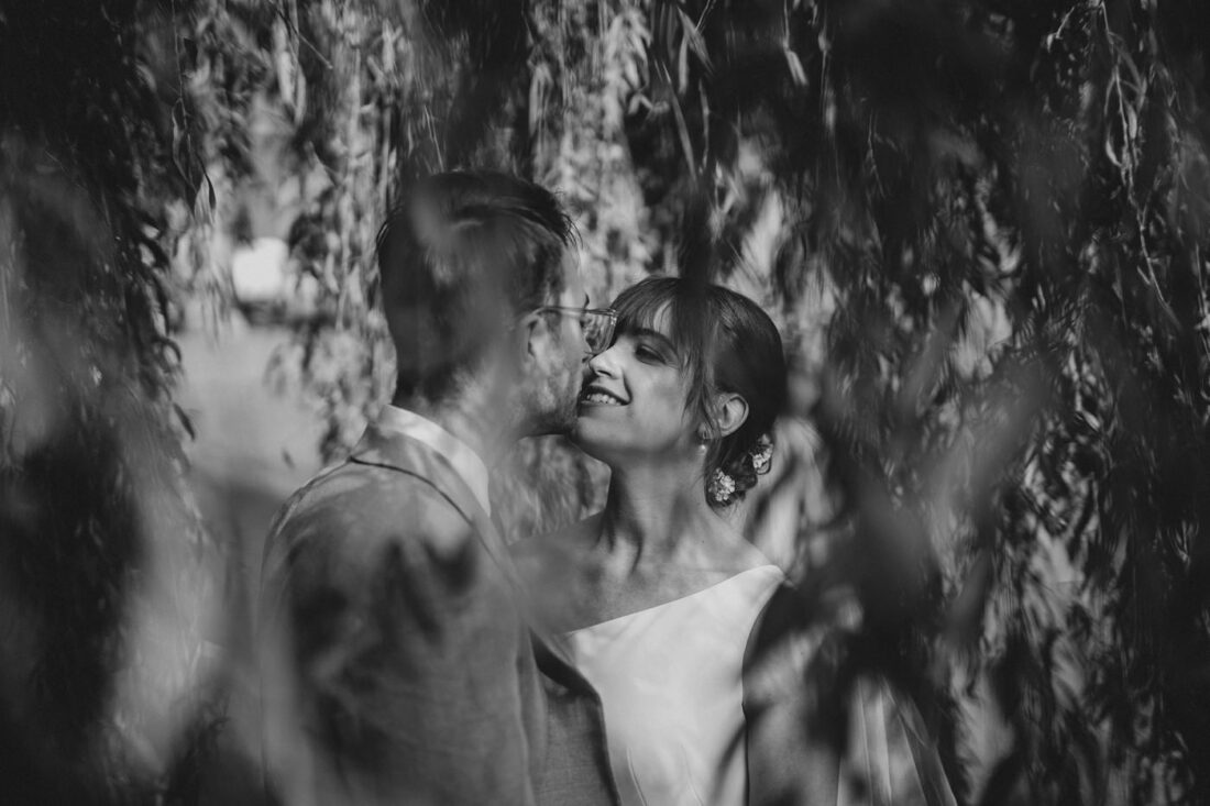 couple kissing under a willow tree at Deer Park