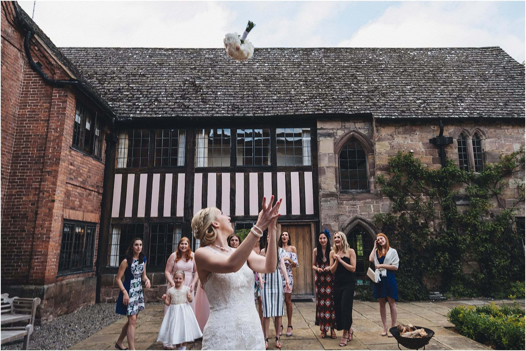 bouquet toss Brinsop courtyard