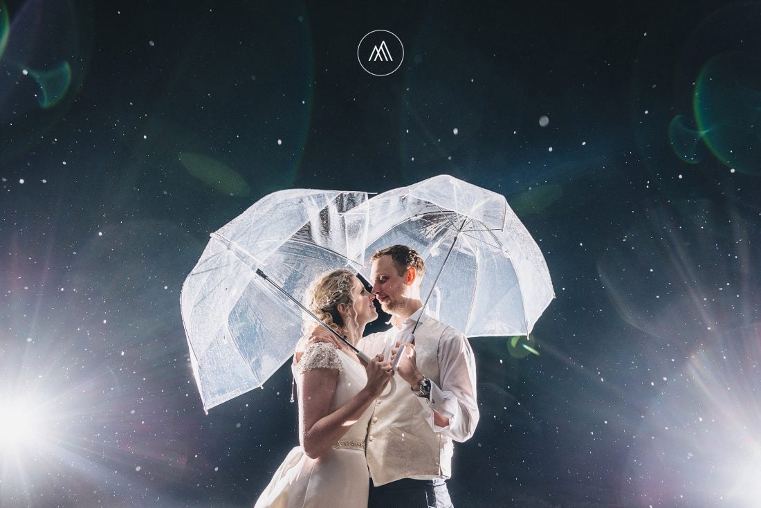 rainy wedding photo during Brinsop Court wedding