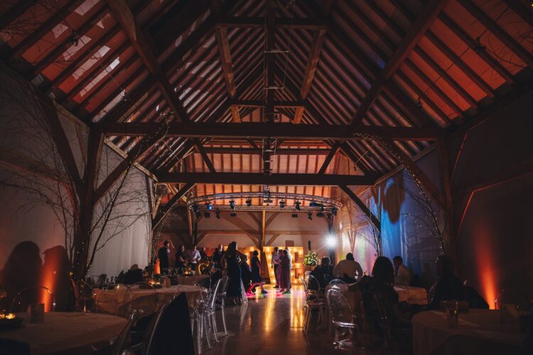 wedding guests dancing at Redhouse barn