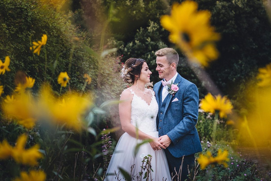 bride groom in garden