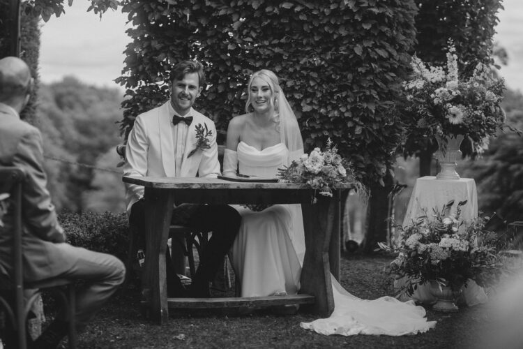 wedding photography copyright, outdoor wedding ceremony at Pauntley Court, Cotswolds