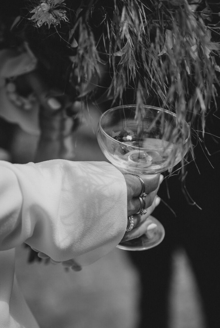 bride and groom having reception drinks at Pauntley COurt