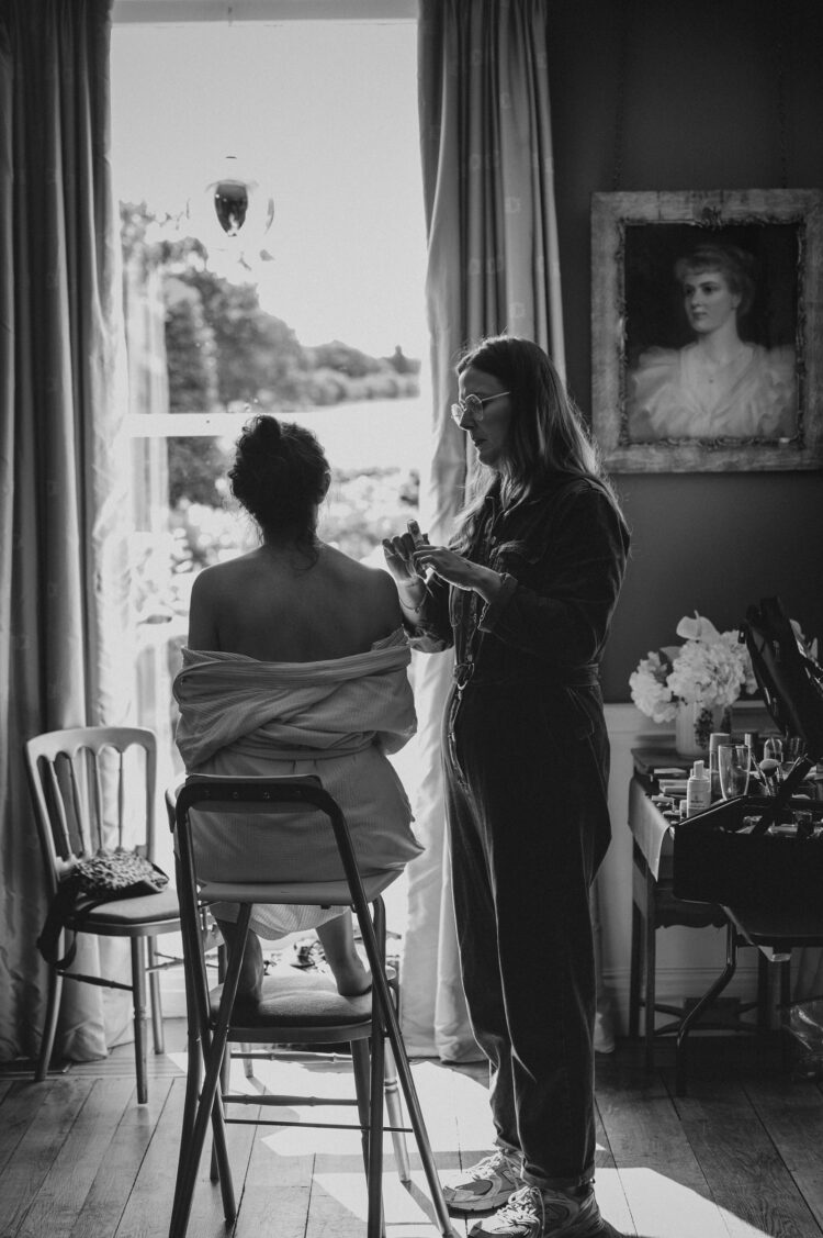 bride getting ready near Orchard at Munsley