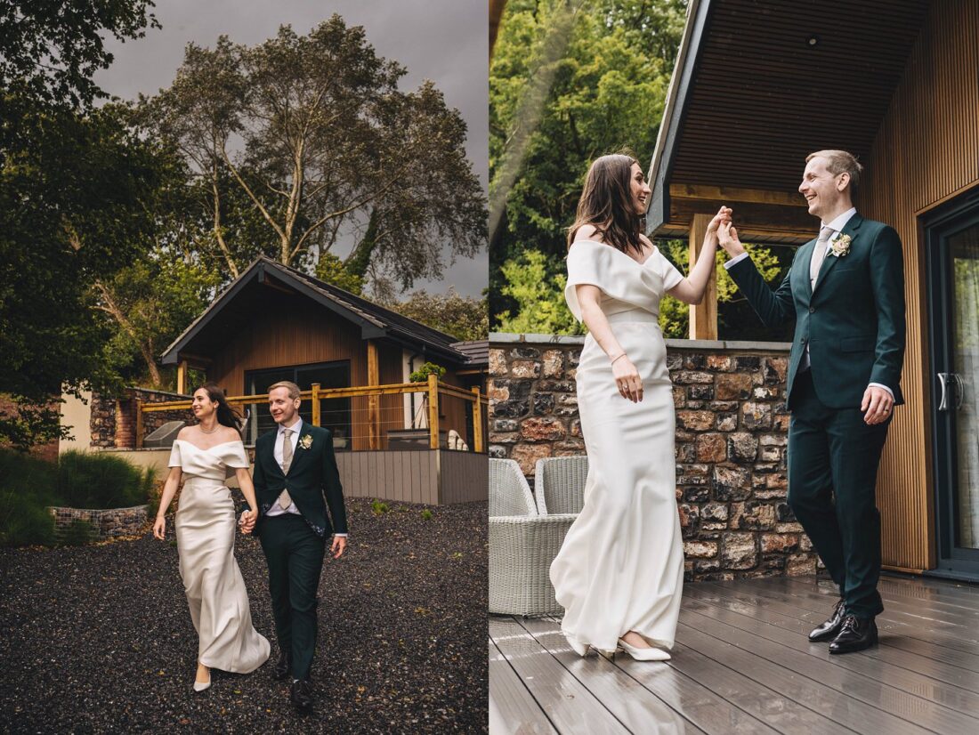 bride and groom during their photo session at Aldwick Estate in the rain, Somerset wedding photography