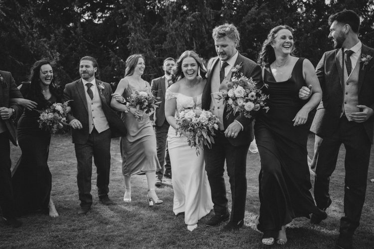 group pictures by the moat at Birtsmorton Court