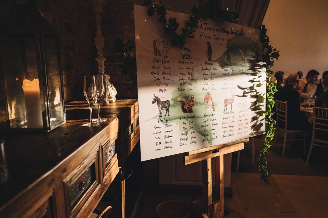 wedding guest list drawn by the artistic bride at Merriscourt