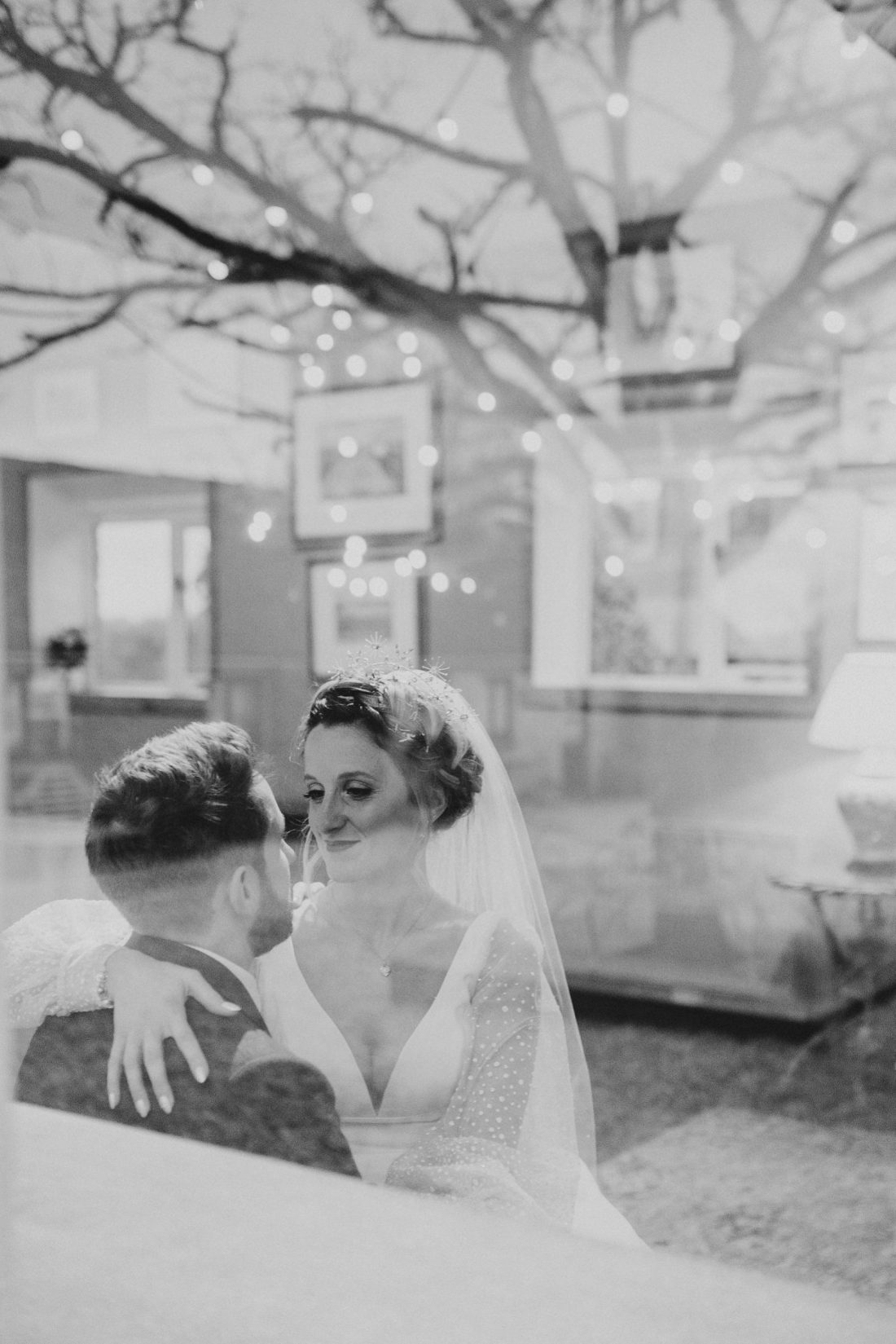 bride and groom photo at Merriscourt, an image shot through a window created this unique look, merriscourt wedding photography