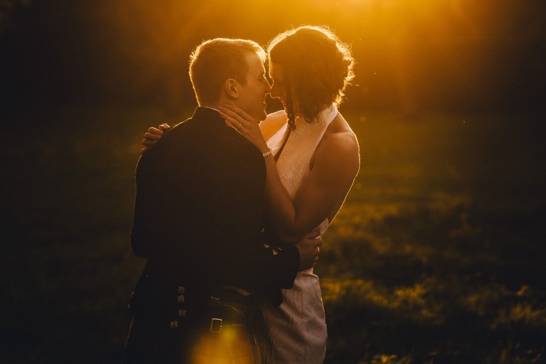 Brockencote hall wedding photography couple in golden hour