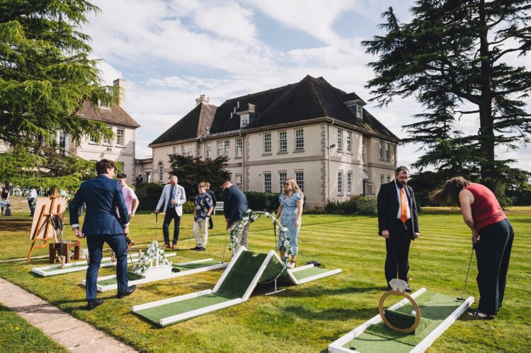 garden games during reception drinks at Brockencote Hall