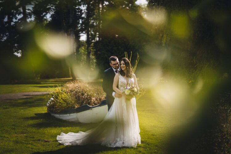 bride and groom wedding photosession at Brockencote Hall