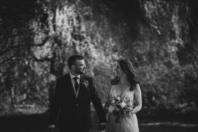 bride and groom wedding photosession at Brockencote Hall