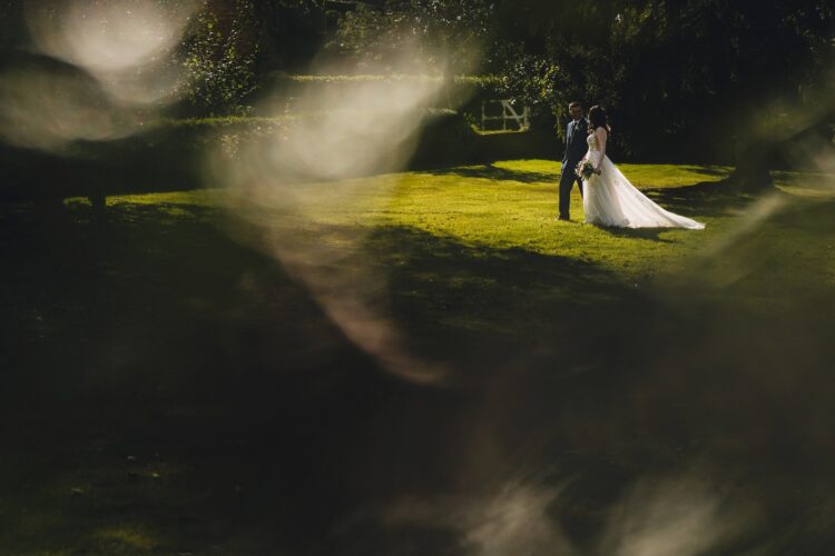 bride and groom wedding photosession at Brockencote Hall