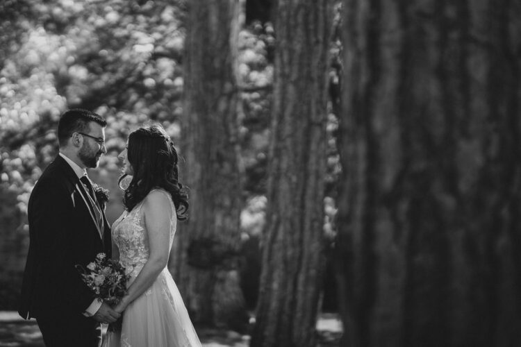 bride and groom wedding photosession at Brockencote Hall