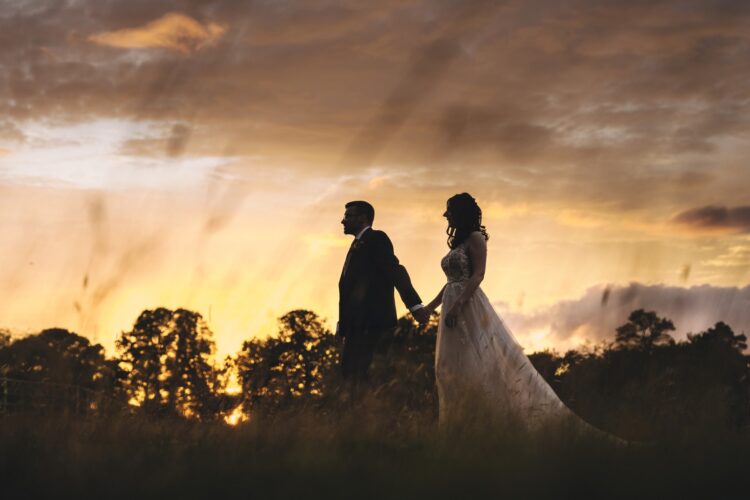 bride and groom wedding photosession at Brockencote Hall