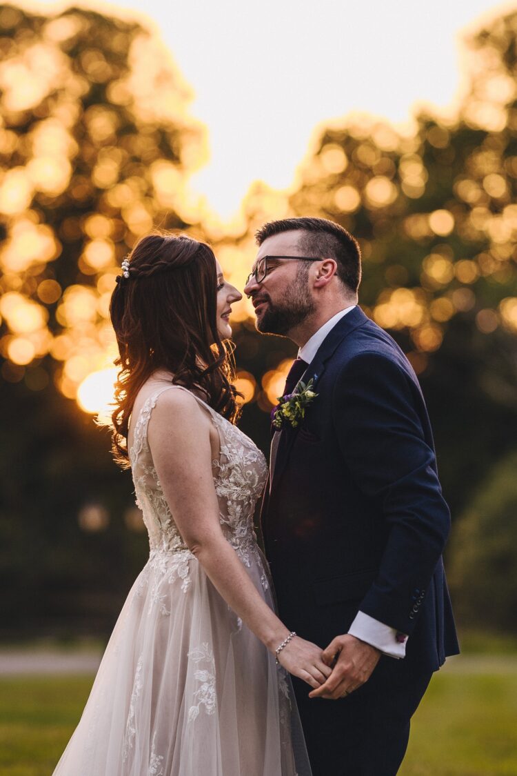 bride and groom wedding photosession at Brockencote Hall