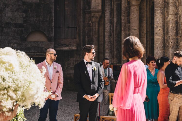 groom waiting before the ceremony at San Galgano, Tuscany