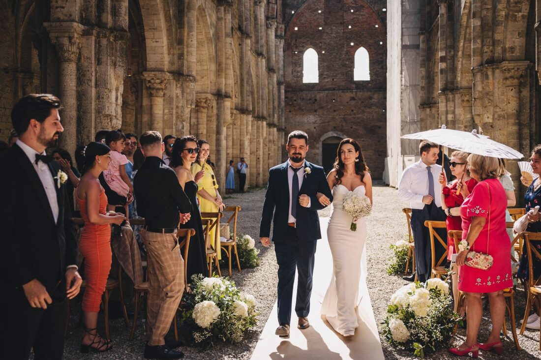 wedding ceremony at San Galgano Abbey Tuscany, Italy