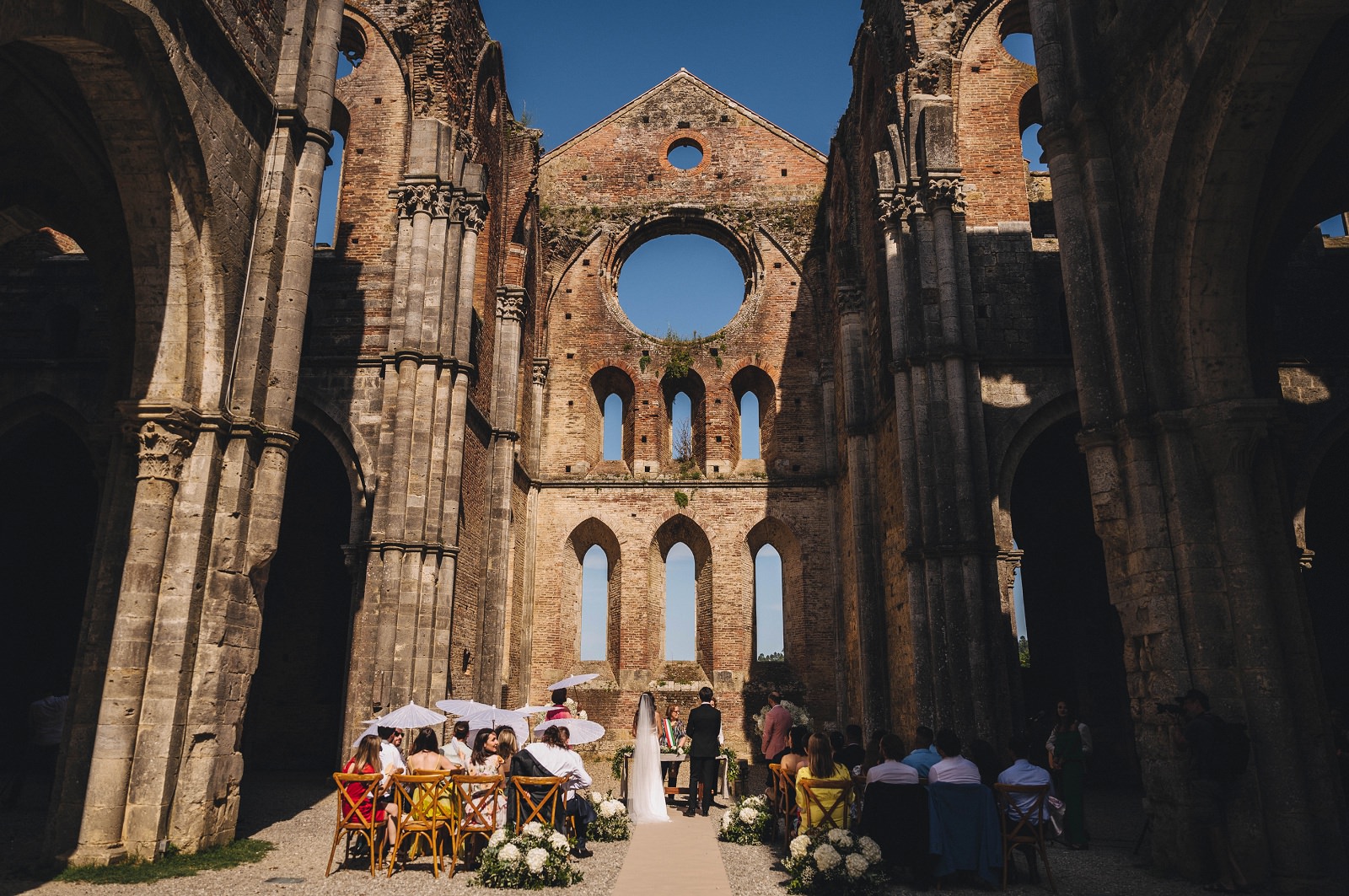 wedding ceremony at San Galgano Abbey Tuscany, Italy