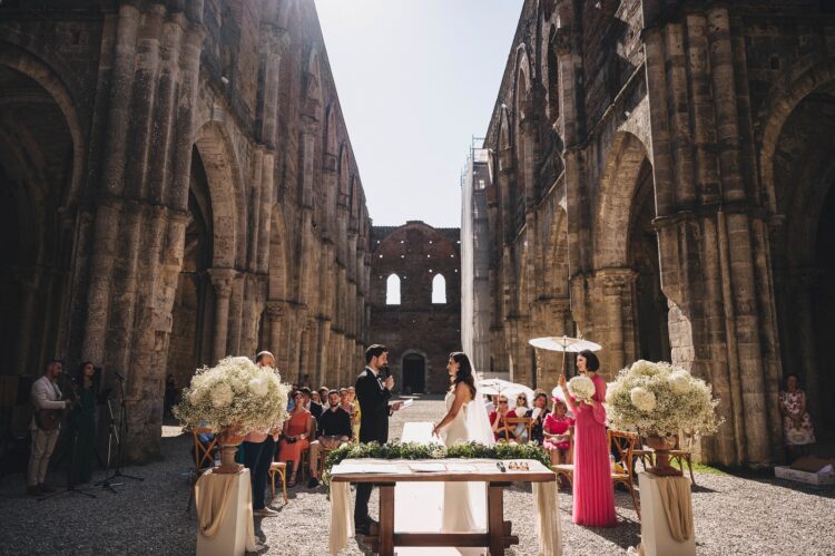 wedding ceremony at San Galgano Abbey Tuscany, Italy