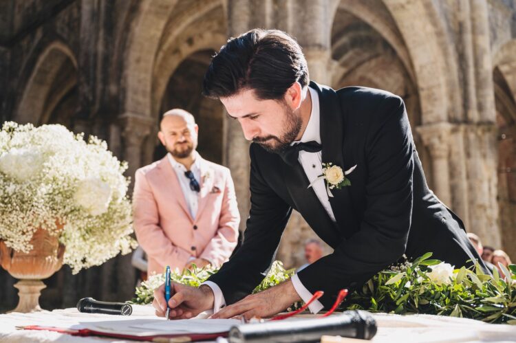 wedding ceremony at San Galgano Abbey Tuscany, Italy