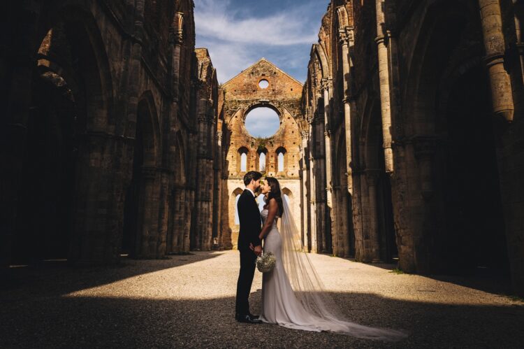 just married at San Galgano Abbey, Tuscany, Italy