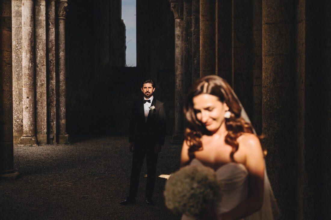 just married at San Galgano Abbey, Tuscany, Italy