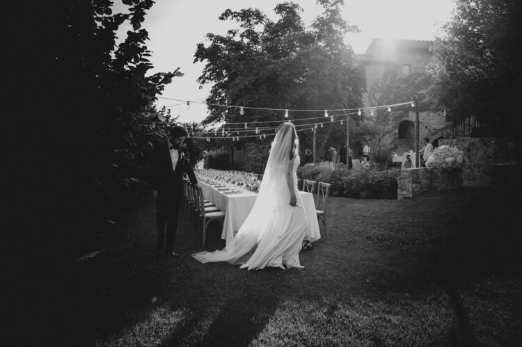 bride checking the tables before meal