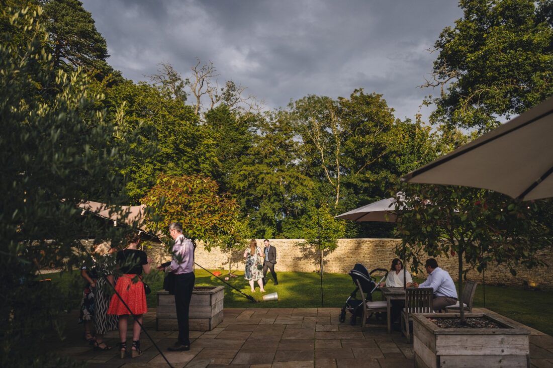 guests having fun in the golden hour at Water's Edge Ewen