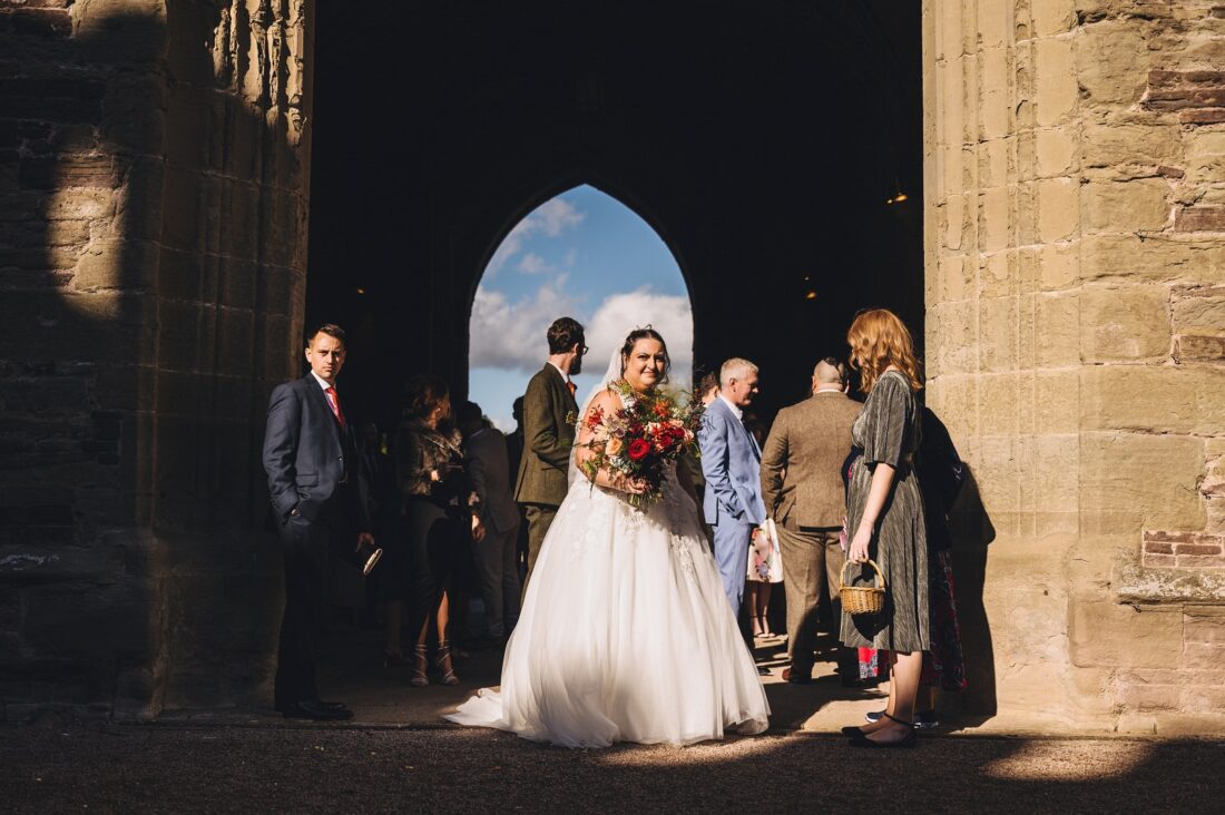 wedding guests mingling at Hampton Court Castle