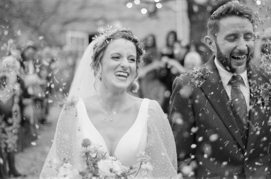 35mm film wedding photography confetti moment