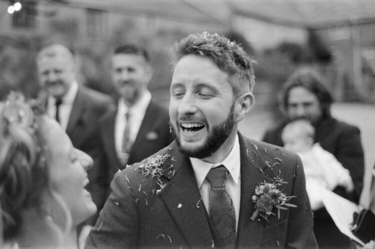 35mm film wedding photography confetti moment