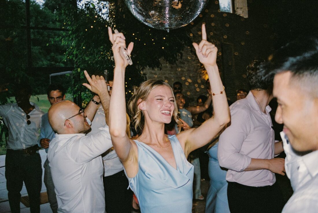 analogue photography at Old gore barn 35mm wedding guests having fun on the dance floor