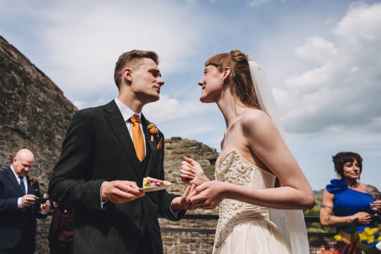 reception drinks and cake on the terrace at Hay Castle