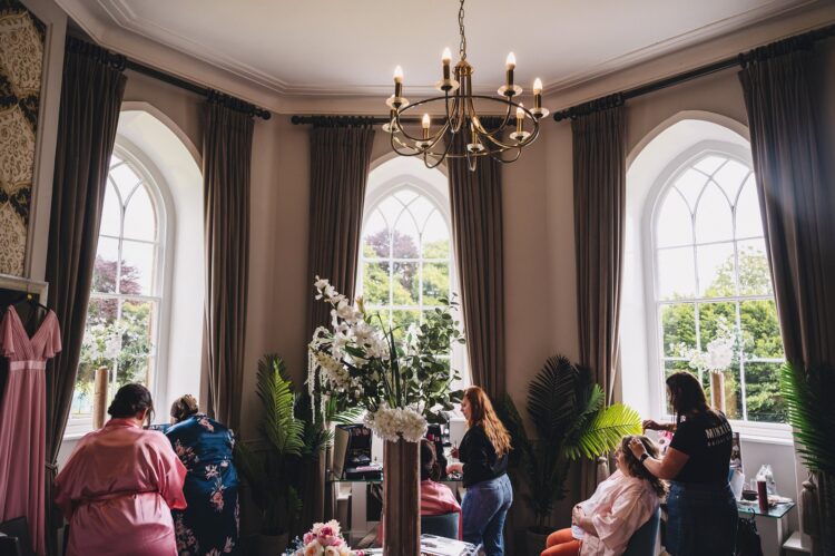 bridesmaids getting ready at Hensol Castle