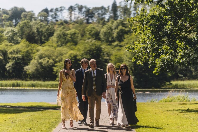 wedding guests walking at Hensol Castle