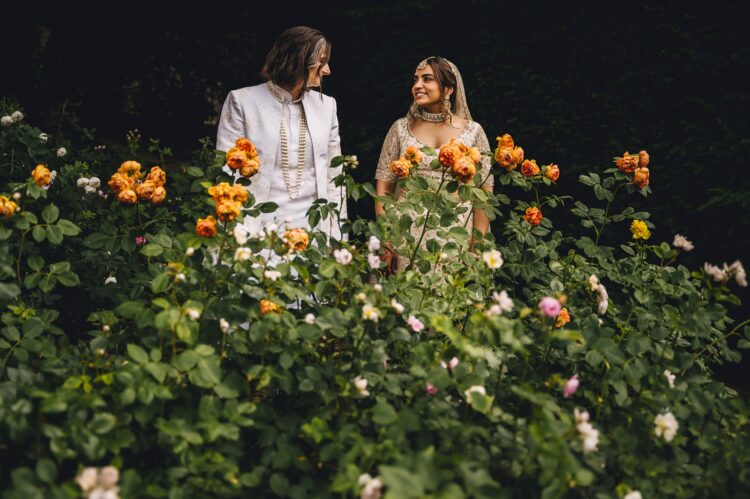LGBTQ wedding photographer hindu brides in the rose garden