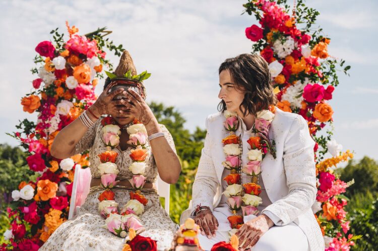 LGBTQ wedding photographer outdoor hindu wedding ceremony at How Caple Court
