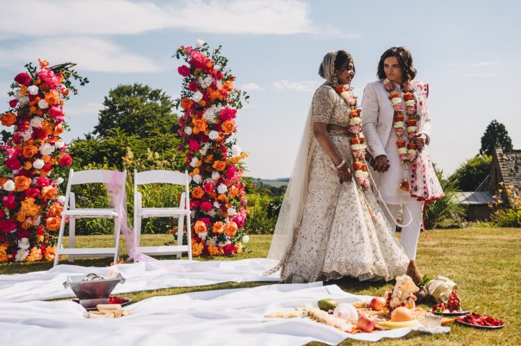 LGBTQ wedding photographer outdoor hindu wedding ceremony at How Caple Court