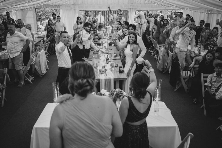 LGBTQ wedding photographer moments after the speeches at How Caple Court