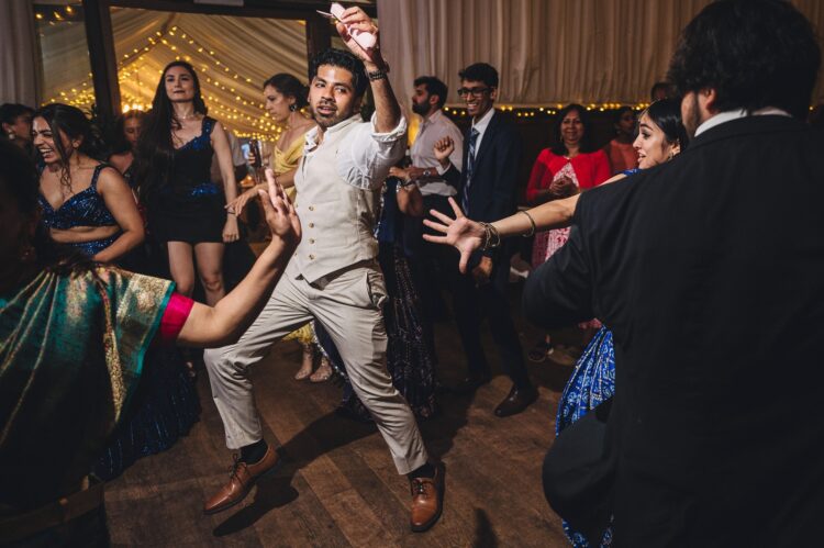 hindu wedding dance floor fun at How Caple Court herefordshire
