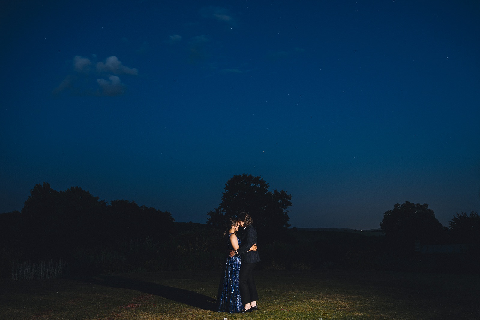 LGBTQ wedding photographer hindu brides under the stars at How Caple Court in Herefordshire